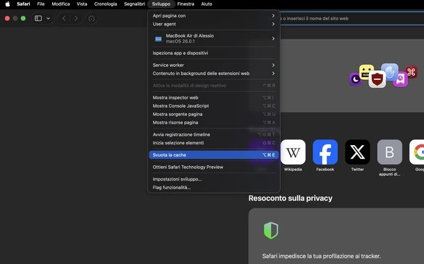Eliminare cache Safari Mac