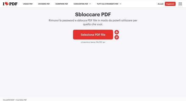 ilove pdf sbloccareù