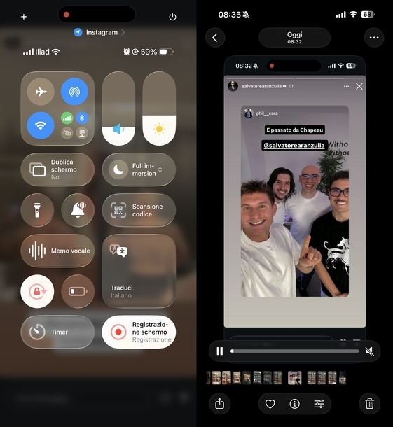 Salvare storie Instagram altri registrazione schermo iOS