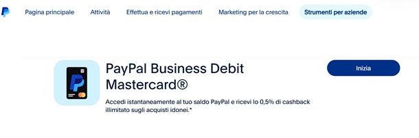 Richiesta carta PayPal