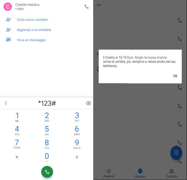 schermate codice USSD