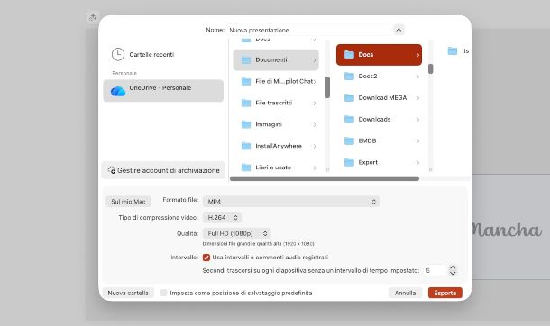 esportazione presentazione in video da Microsoft PowerPoint per Mac