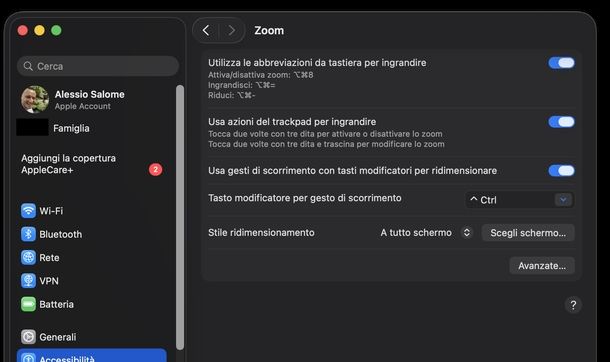 Ingrandire schermo Mac