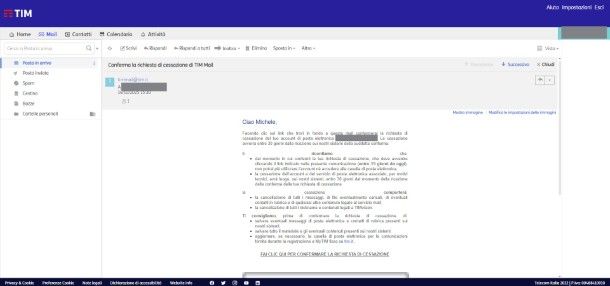 Cancellazione TIM Mail