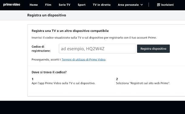attivazione e associazione account Prime Video con codice alfanumerico