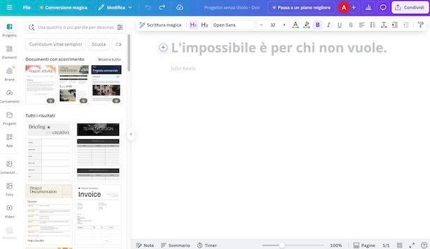 Creare un documento di testo su Canva