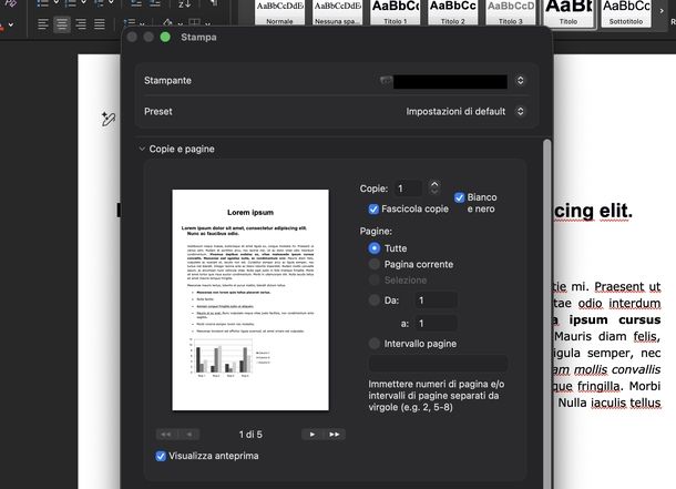 Stampare in bianco e nero Epson macOS