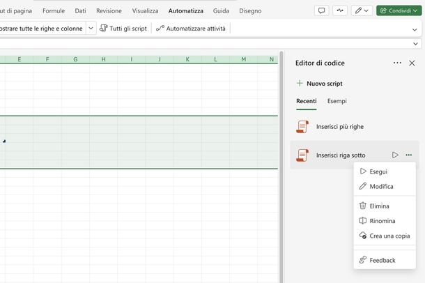 Aggiungere righe in automatico su Excel Online