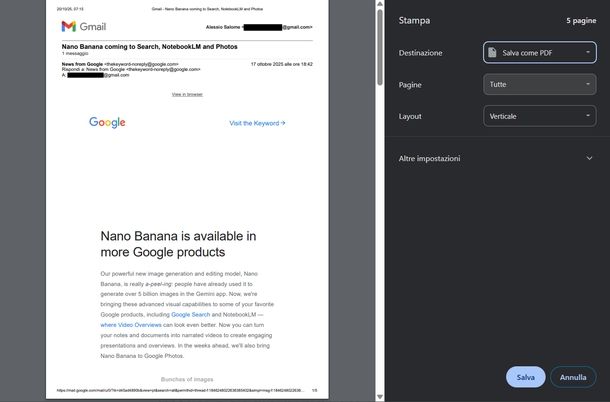 Trasferire mail Gmail chiavetta USB