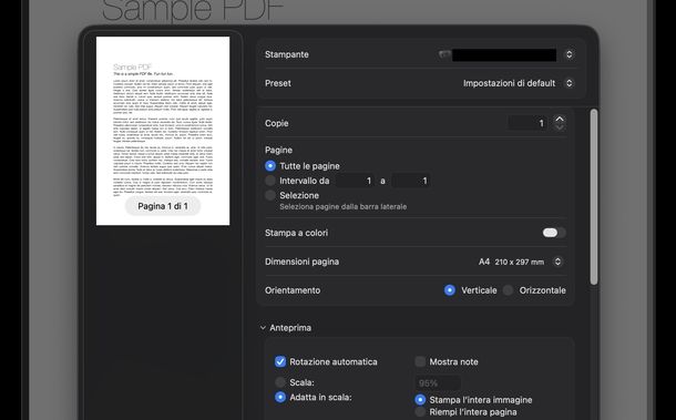 Stampare in bianco e nero Epson macOS