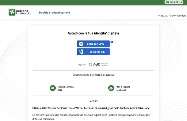 Accedere Fascicolo Sanitario Lombardia con SPID