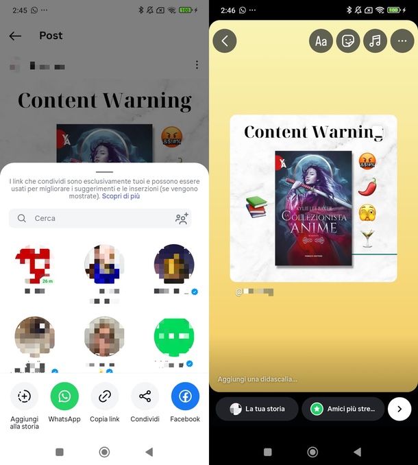 storia Instagram con post