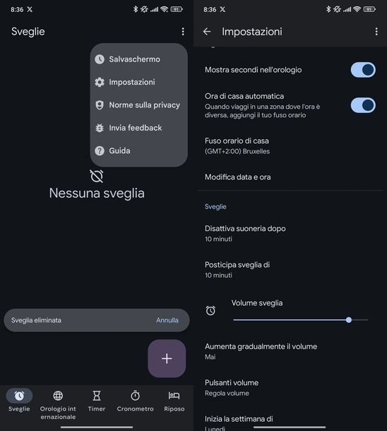 Alzare volume sveglia app Orologio Google