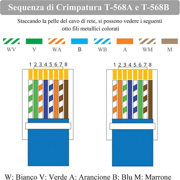 Crimpare cavo Ethernet Cat 6 incrociato (T568A–T568B)