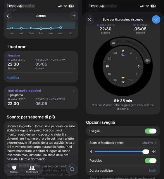 Alzare volume sveglia app Salute iOS