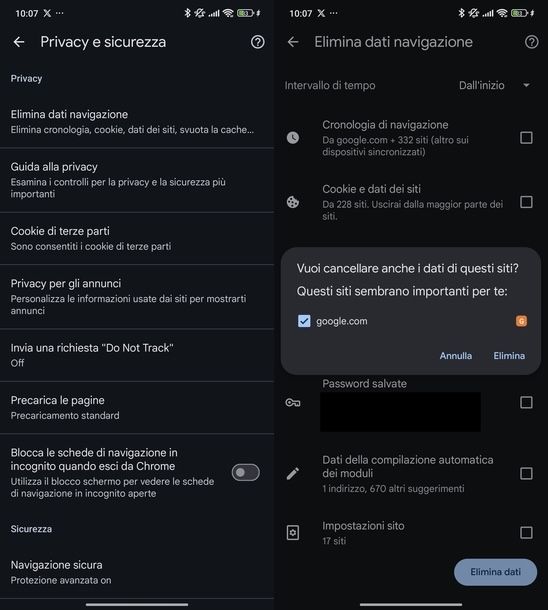Svuotare cache Google Chrome Android