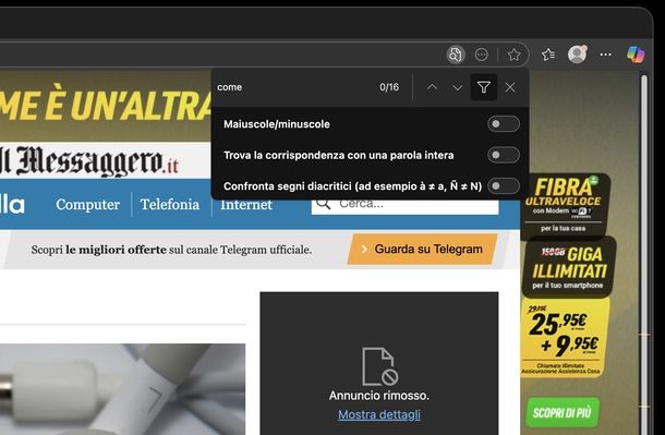 Cercare parola pagina Web Microsoft Edge macOS