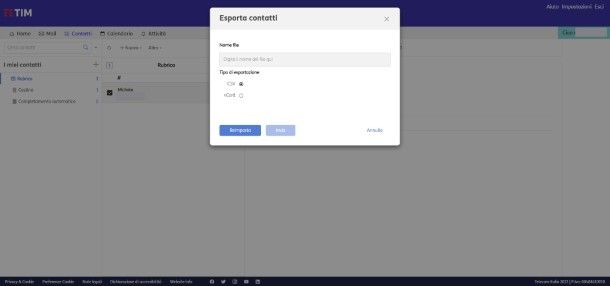 Esportazione contatti TIM