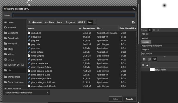 esportazione in SVG su GIMP
