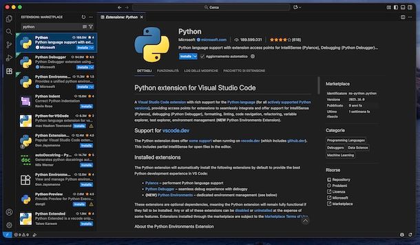 Estensione Phyton VS Code
