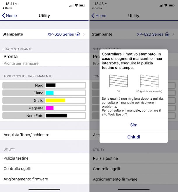 Pulire ugelli stampante Epson app Android