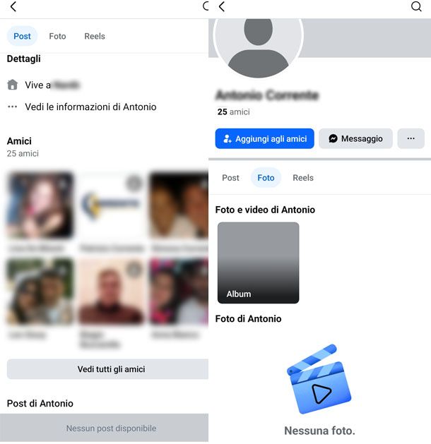 Account Facebook senza post