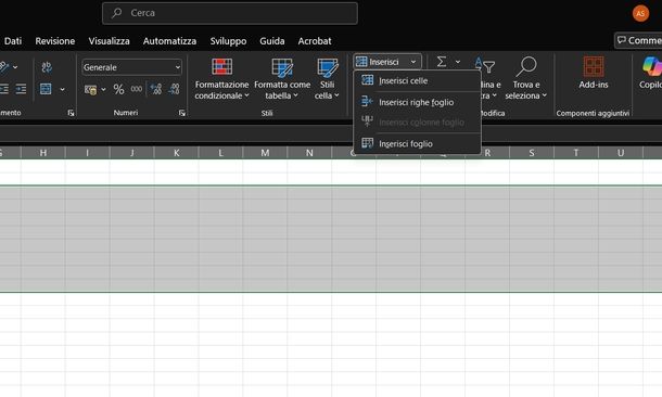 Aggiungere più righe su Excel Windows