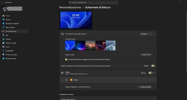Impostazioni schermata di avvio Windows 11