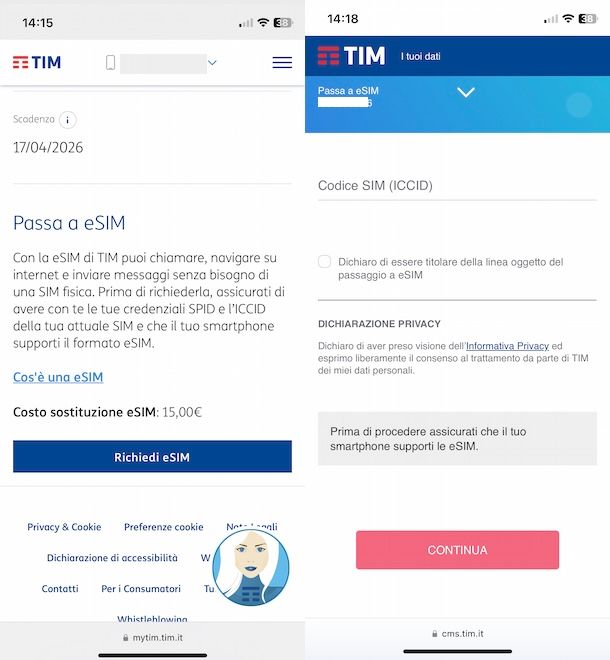 Passare da SIM a eSIM con TIM