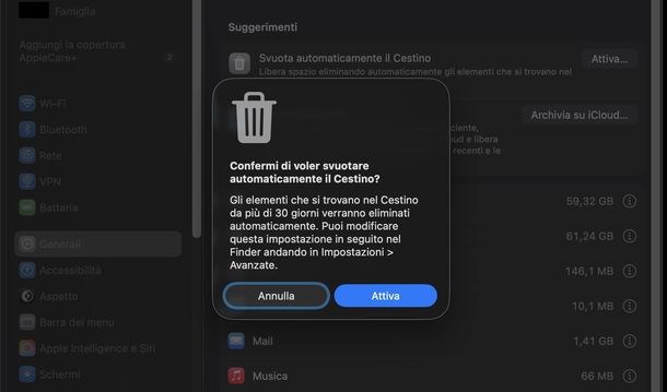 Svuotare cestino Mac automaticamente