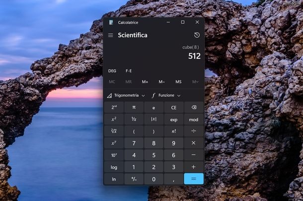 Elevare numero sulla calcolatrice Windows