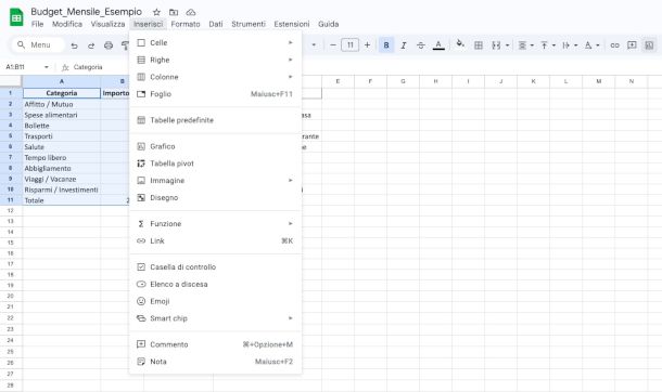creazione grafico su selezione da Google Fogli