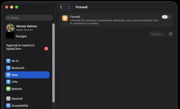 Disattivare firewall macOS