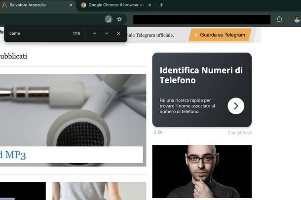 Cercare parola pagina Web Google Chrome macOS