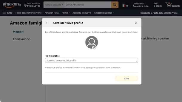 Condividere profilo Amazon Prime