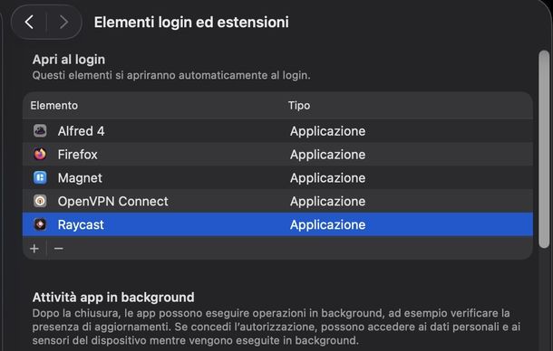 Elementi login macOS