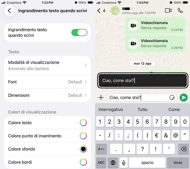 Ingrandire caratteri tastiera iPhone