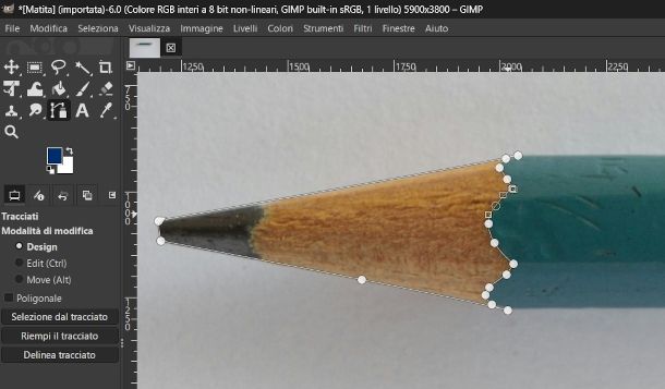 curvatura linee su tracciato GIMP