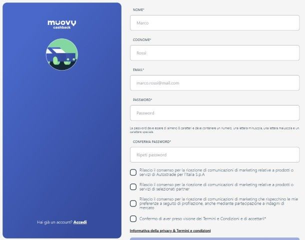 Registrazione Muovy Cashback