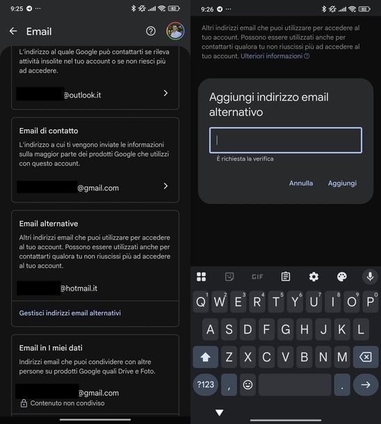 Creare alias indirizzo email Gmail Android