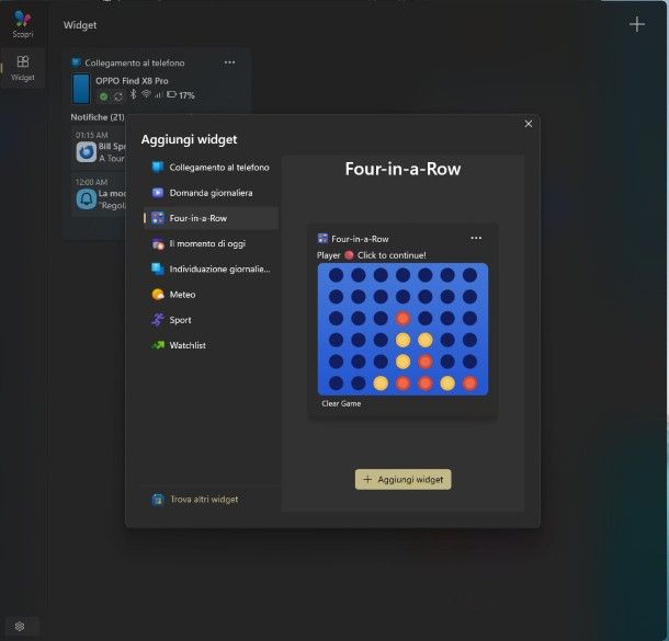 Aggiunta widget Windows 11