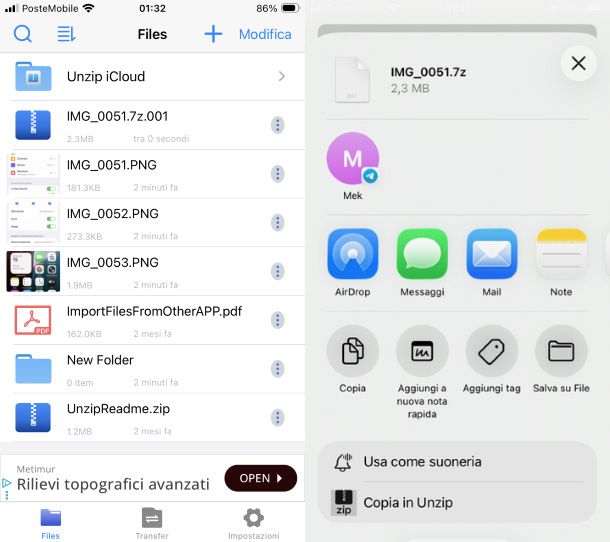 Invio file iOS