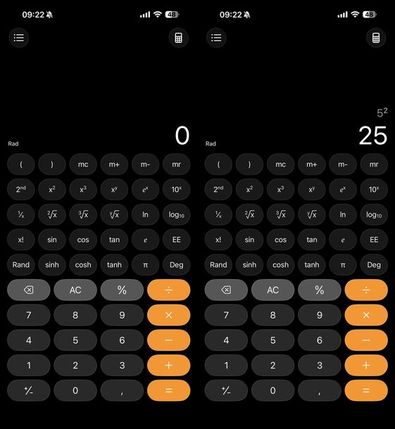 Elevare numero sulla calcolatrice iOS