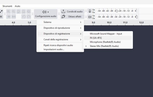impostazioni audio Audacity
