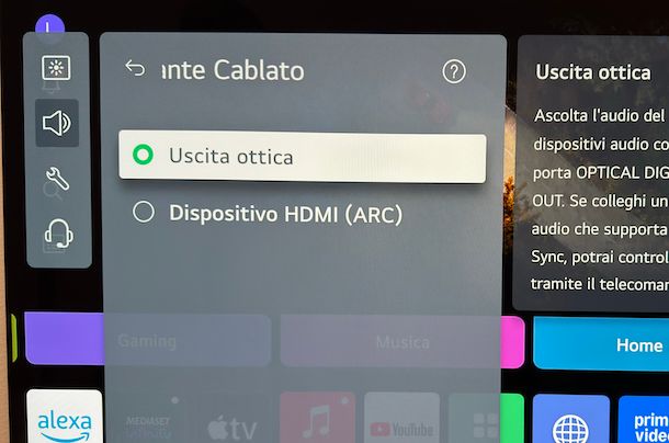 Impostazioni uscita ottica Smart TV LG