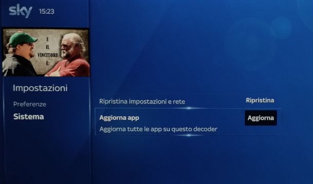 funzione aggiornamento app Sky Q