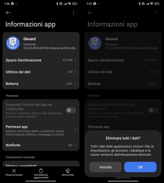 Eliminare dati Gboard Android