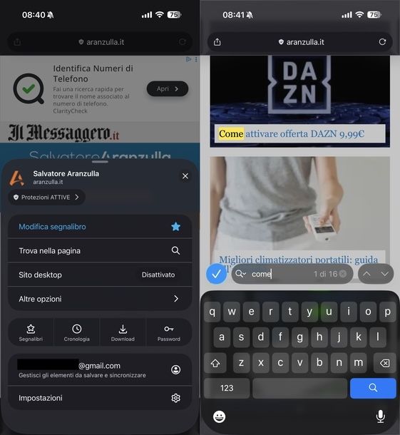 Cercare parola pagina Web Mozilla Firefox iOS