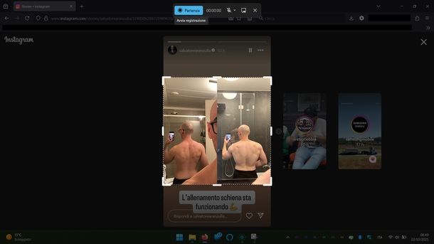 Salvare storie Instagram altri registrazione schermo Windows