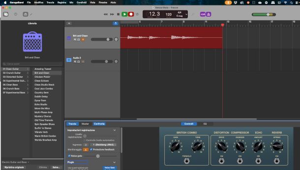 registrazione traccia chitarra su GarageBand